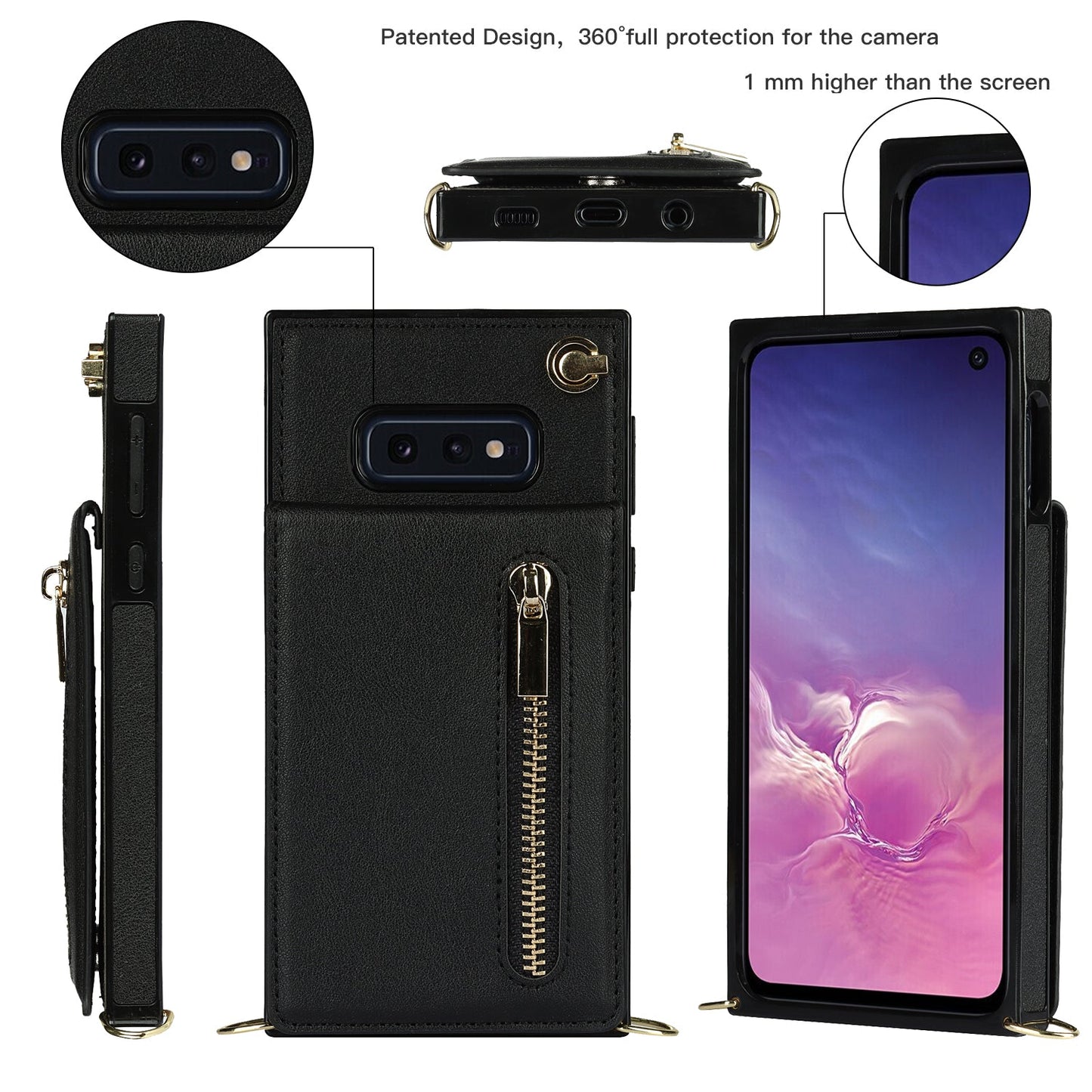 Nouveau portefeuille zippé à bandoulière pour Samsung S10E