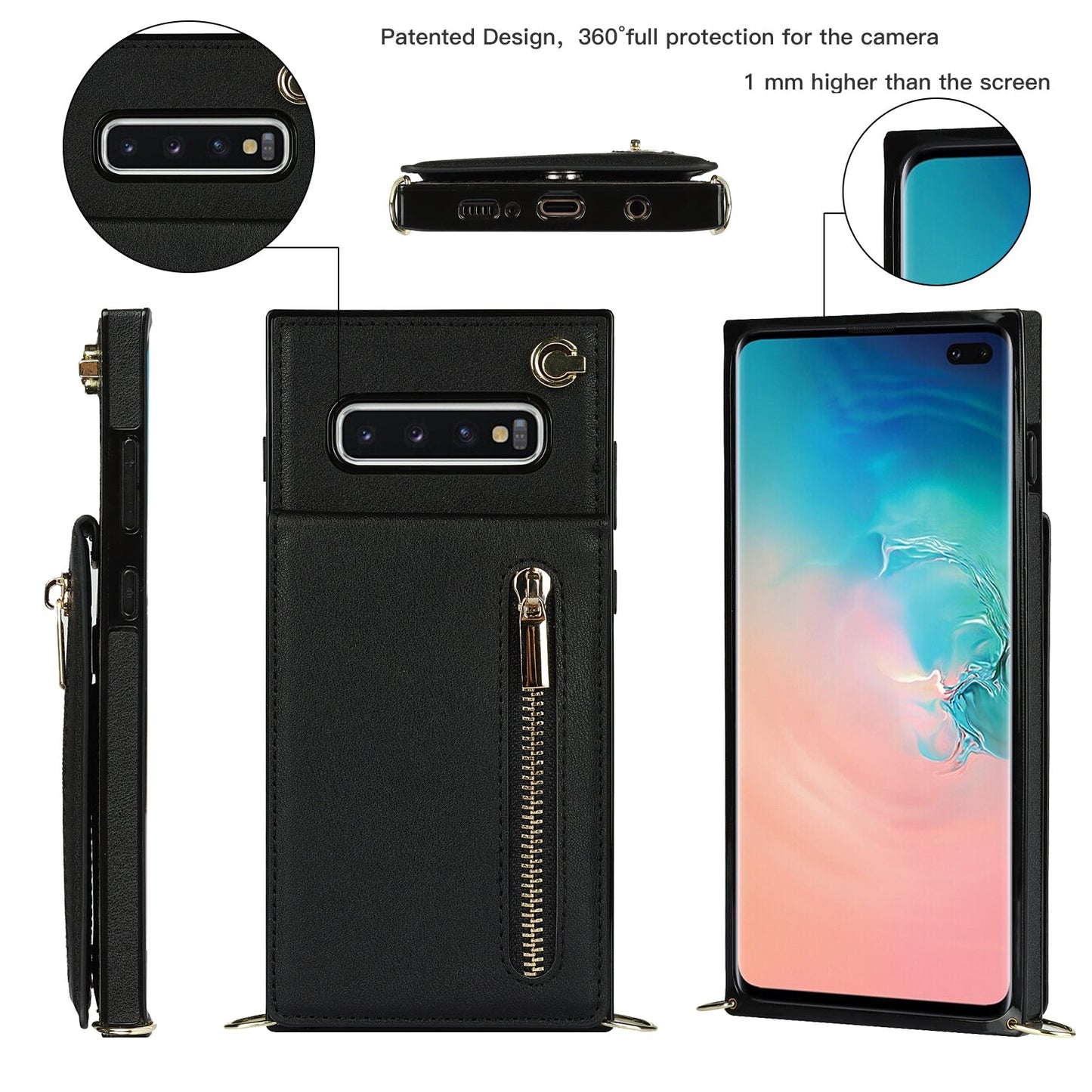 Nouvel étui portefeuille croisé zippé pour téléphone Samsung S10 Plus