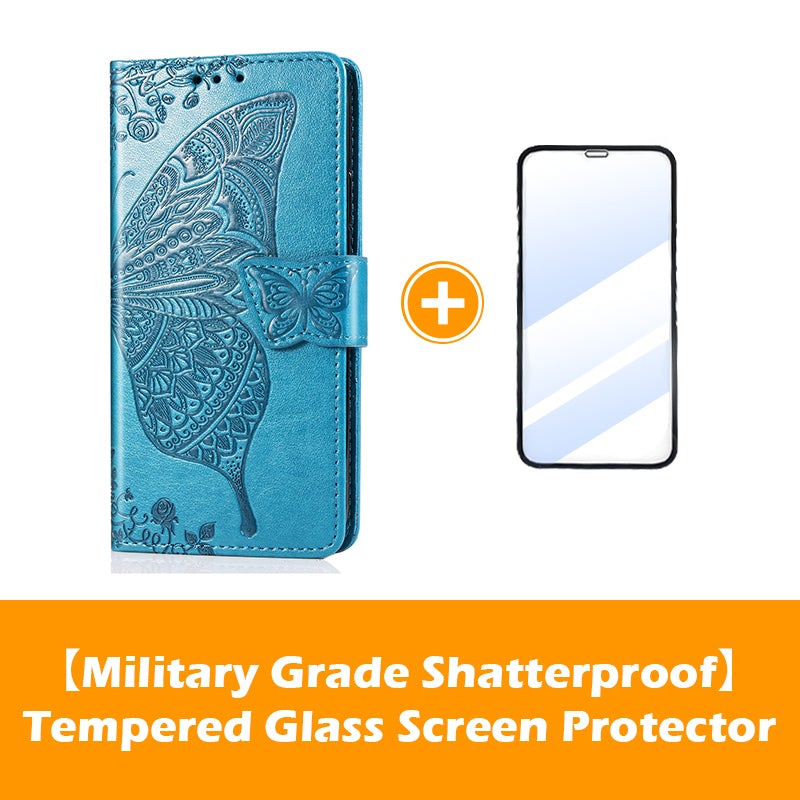 Luxury Embossed Butterfly Leather Wallet Flip Case for iPhone