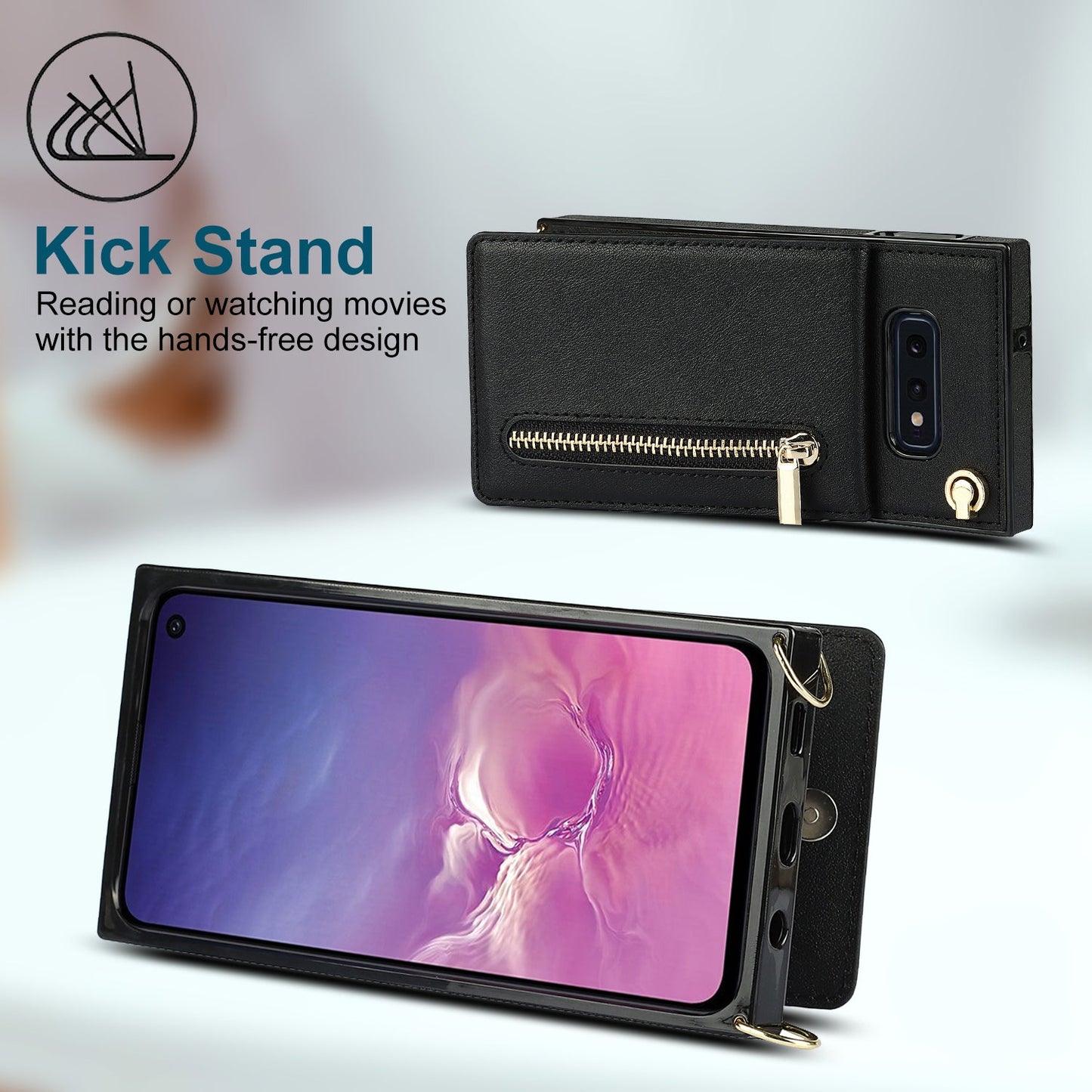 Nouveau portefeuille zippé à bandoulière pour Samsung S10E