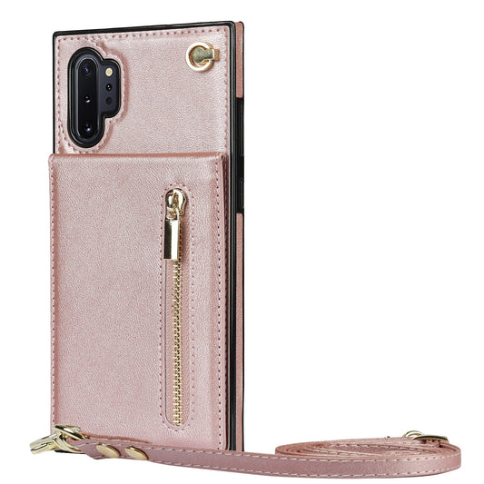 Nouvel étui de téléphone portefeuille à fermeture éclair bandoulière pour Samsung Note10 Plus