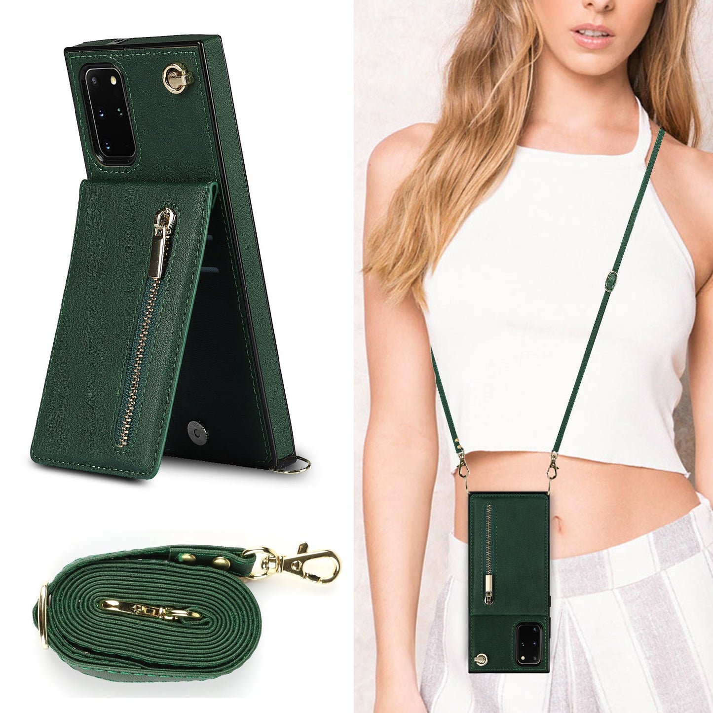 Nouvelle Coque-Portefeuille à Bandoulière avec Fermeture Éclair pour Samsung S20 Plus