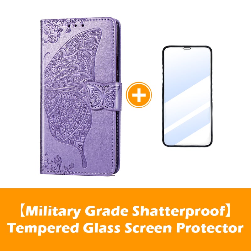 Luxury Embossed Butterfly Leather Wallet Flip Case for iPhone