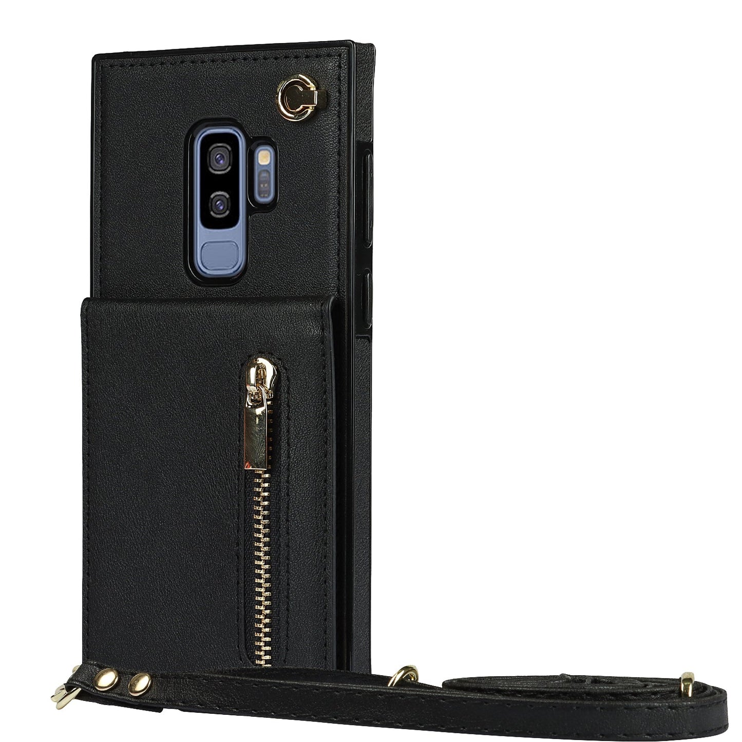 Nouvel étui de téléphone portefeuille à fermeture éclair en bandoulière pour Samsung S9 Plus