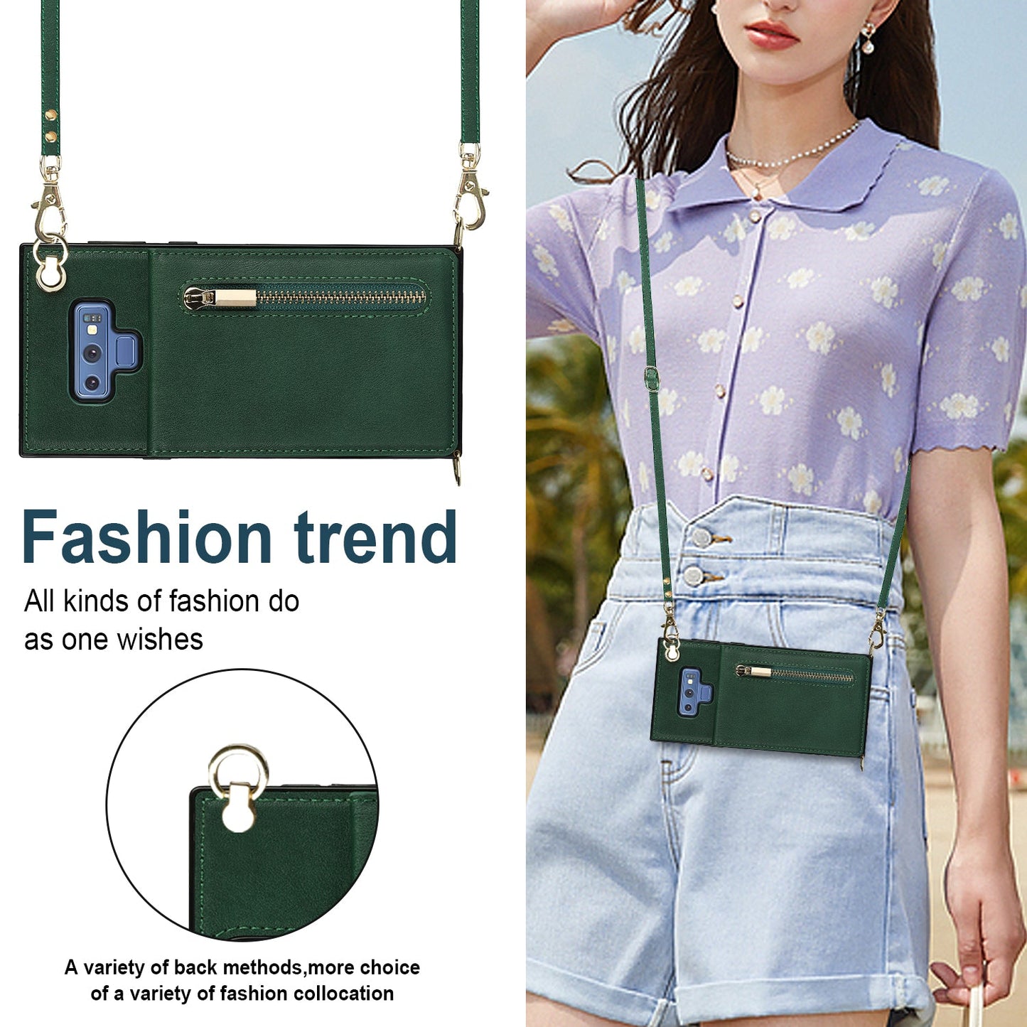 Neue Crossbody-Reißverschluss-Brieftaschen-Handyhülle für Samsung Note9