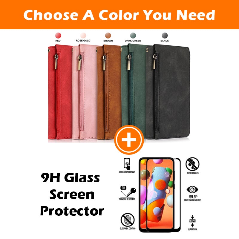 Étui en Cuir à Fermeture Éclair Multi-cartes Sensation Luxueuse pour iPhone 12 et 11 Series