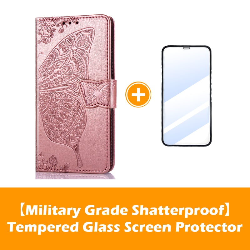 Luxury Embossed Butterfly Leather Wallet Flip Case for iPhone
