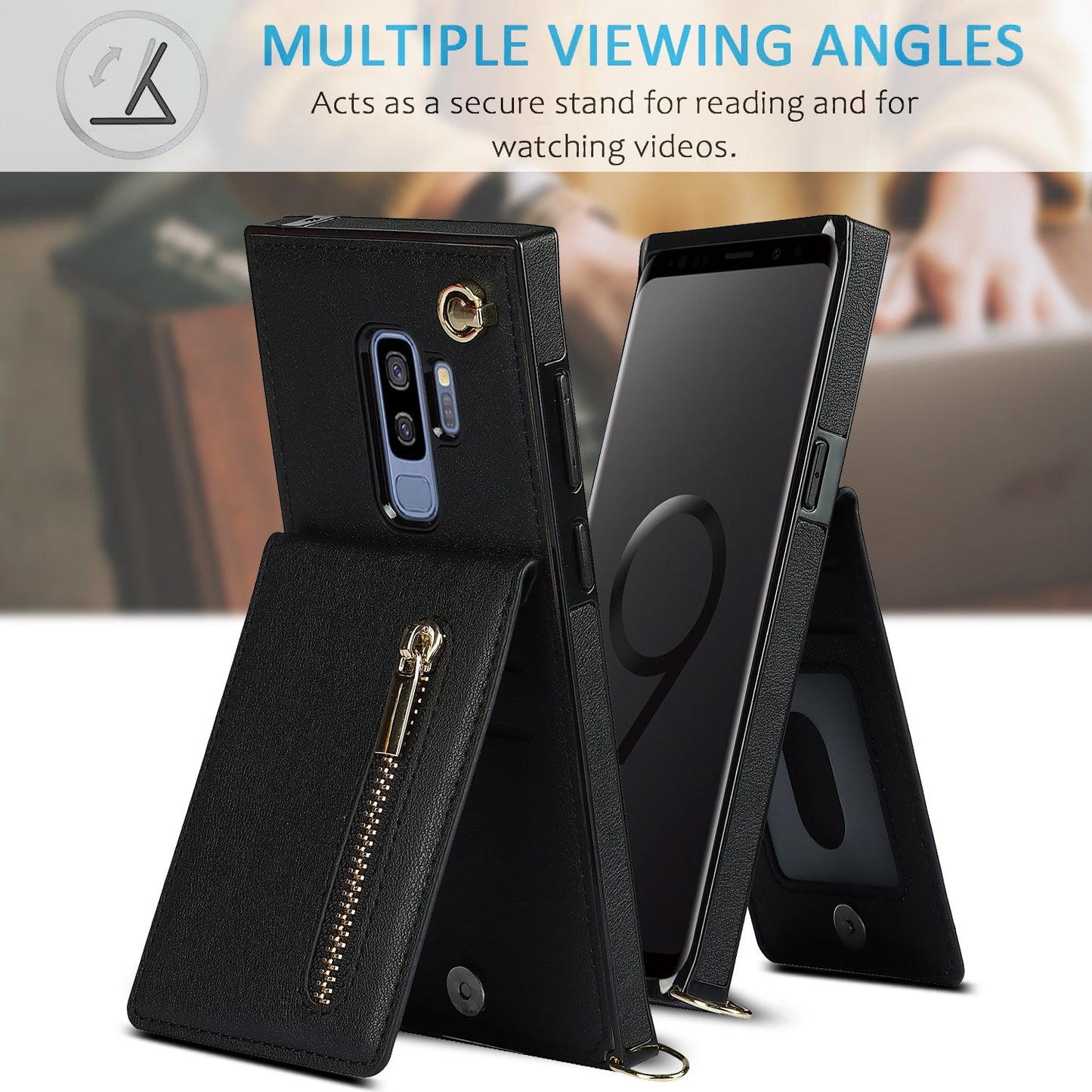 Nouvel étui de téléphone portefeuille à fermeture éclair en bandoulière pour Samsung S9 Plus