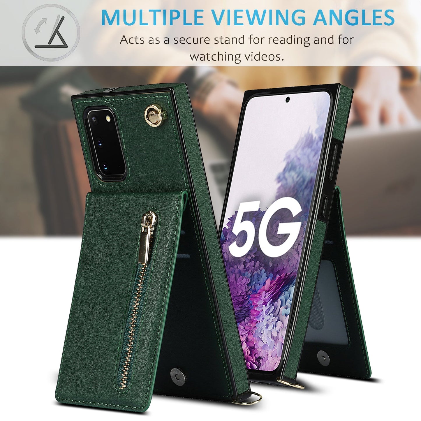 Nouvel étui de téléphone portefeuille à fermeture éclair bandoulière pour Samsung S20
