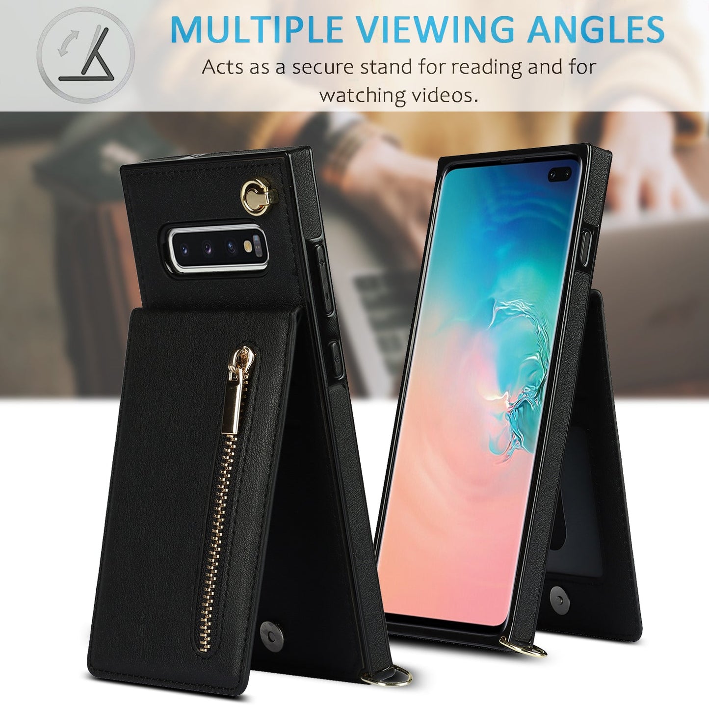 Nouvel étui portefeuille croisé zippé pour téléphone Samsung S10 Plus