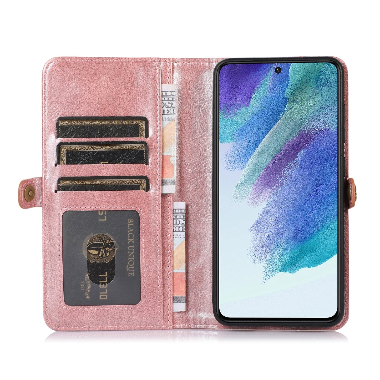 Multifunktionale, aufteilbare magnetische Handyhülle mit Brieftasche für Samsung S21FE