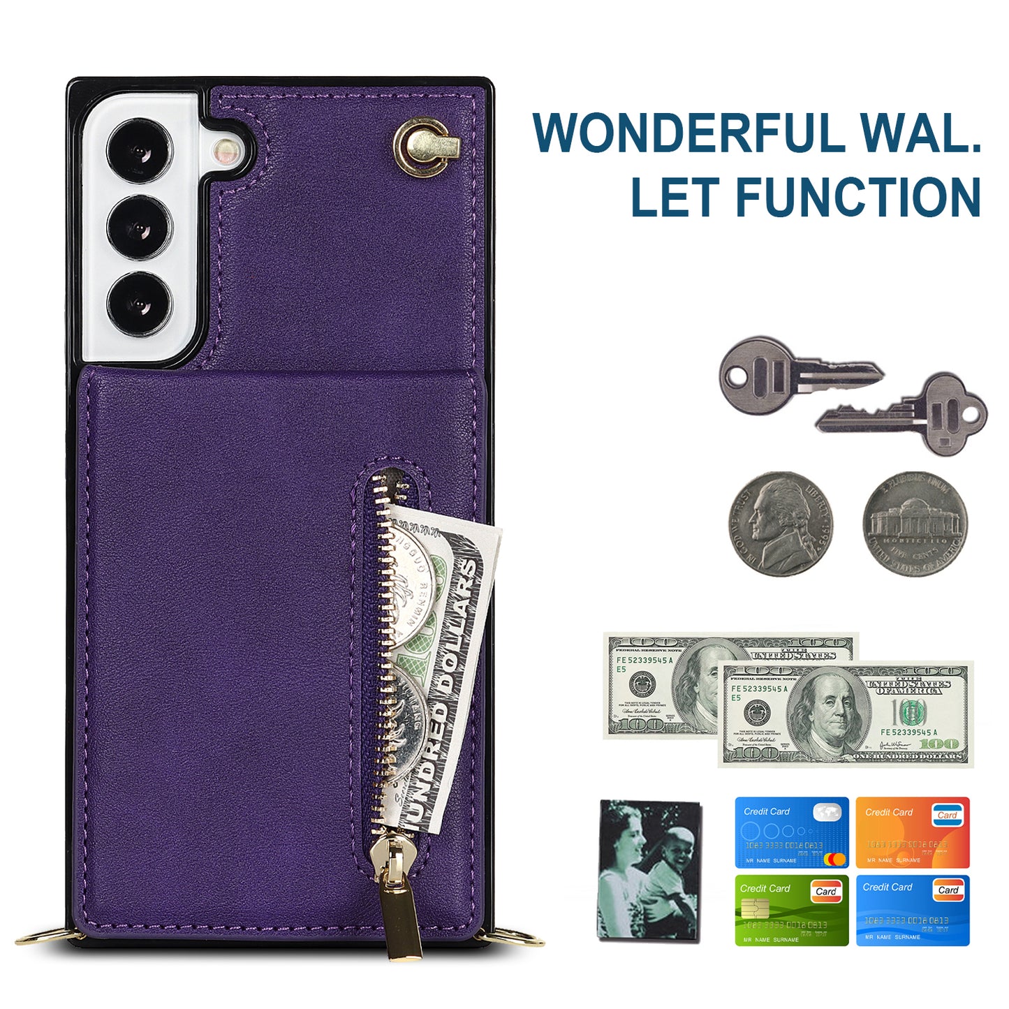 New Crossbody Zipper Wallet Phone Case For Samsung S21FE
