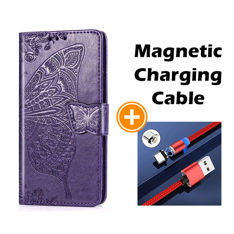 Étui portefeuille en cuir gaufré de luxe avec motif papillon pour Samsung A11