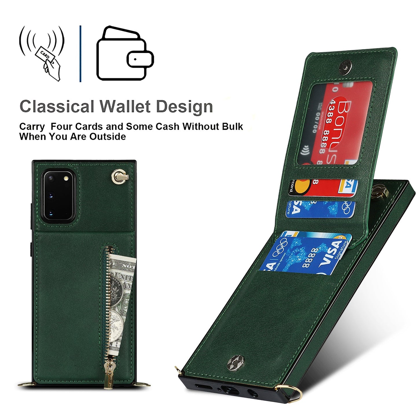 Nouvel Étui de Téléphone à Fermeture Éclair Bandoulière pour Samsung Note20/Note20 5G