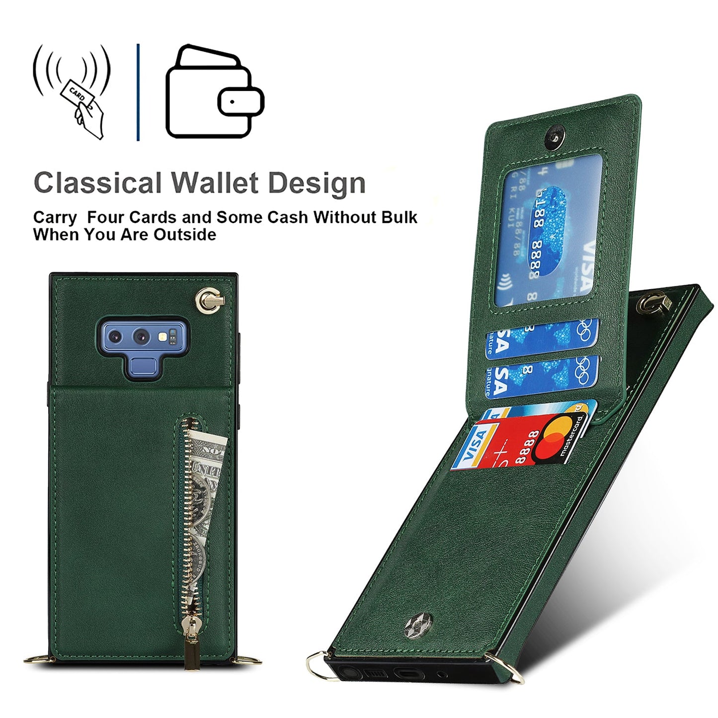 Neue Crossbody-Reißverschluss-Brieftaschen-Handyhülle für Samsung Note9