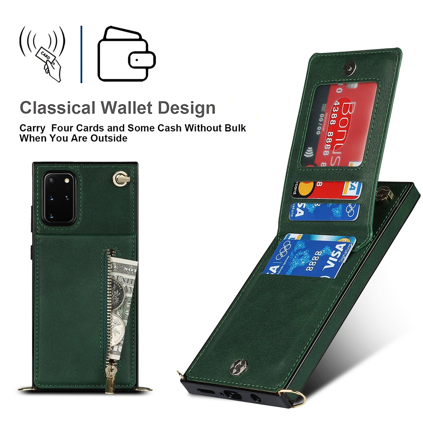 Nouvelle Coque-Portefeuille à Bandoulière avec Fermeture Éclair pour Samsung S20 Plus