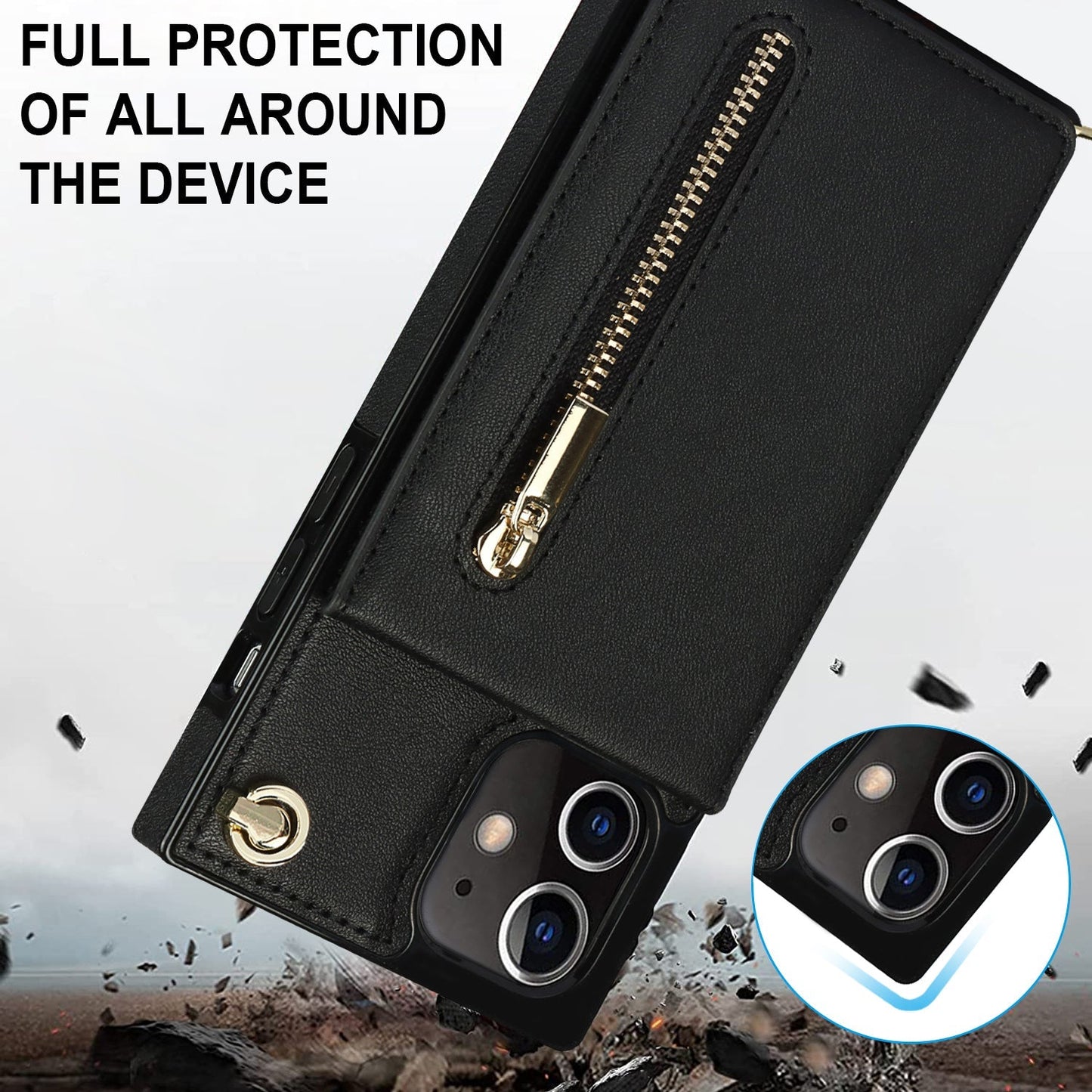 Nouvel étui de téléphone portefeuille zippé à bandoulière pour iPhone 13 Series