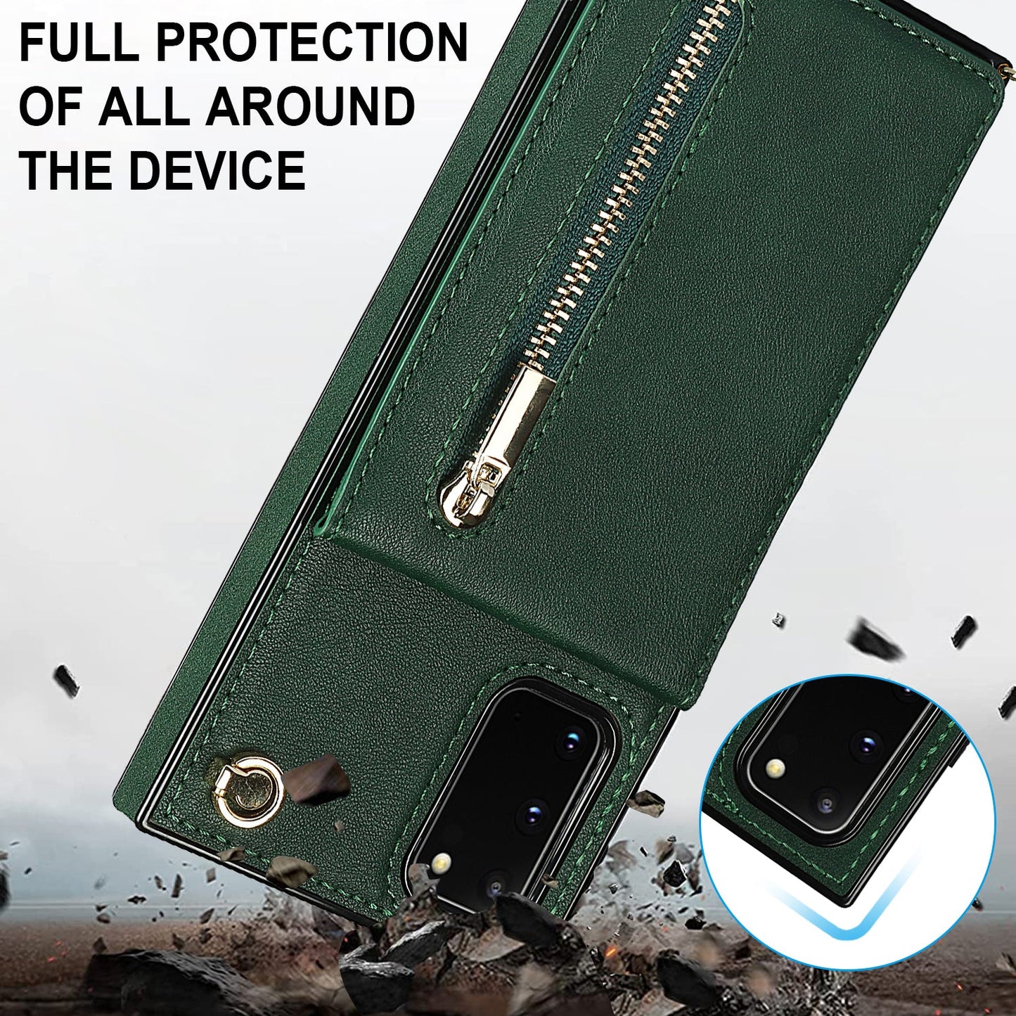 Nouvel Étui de Téléphone à Fermeture Éclair Bandoulière pour Samsung Note20/Note20 5G