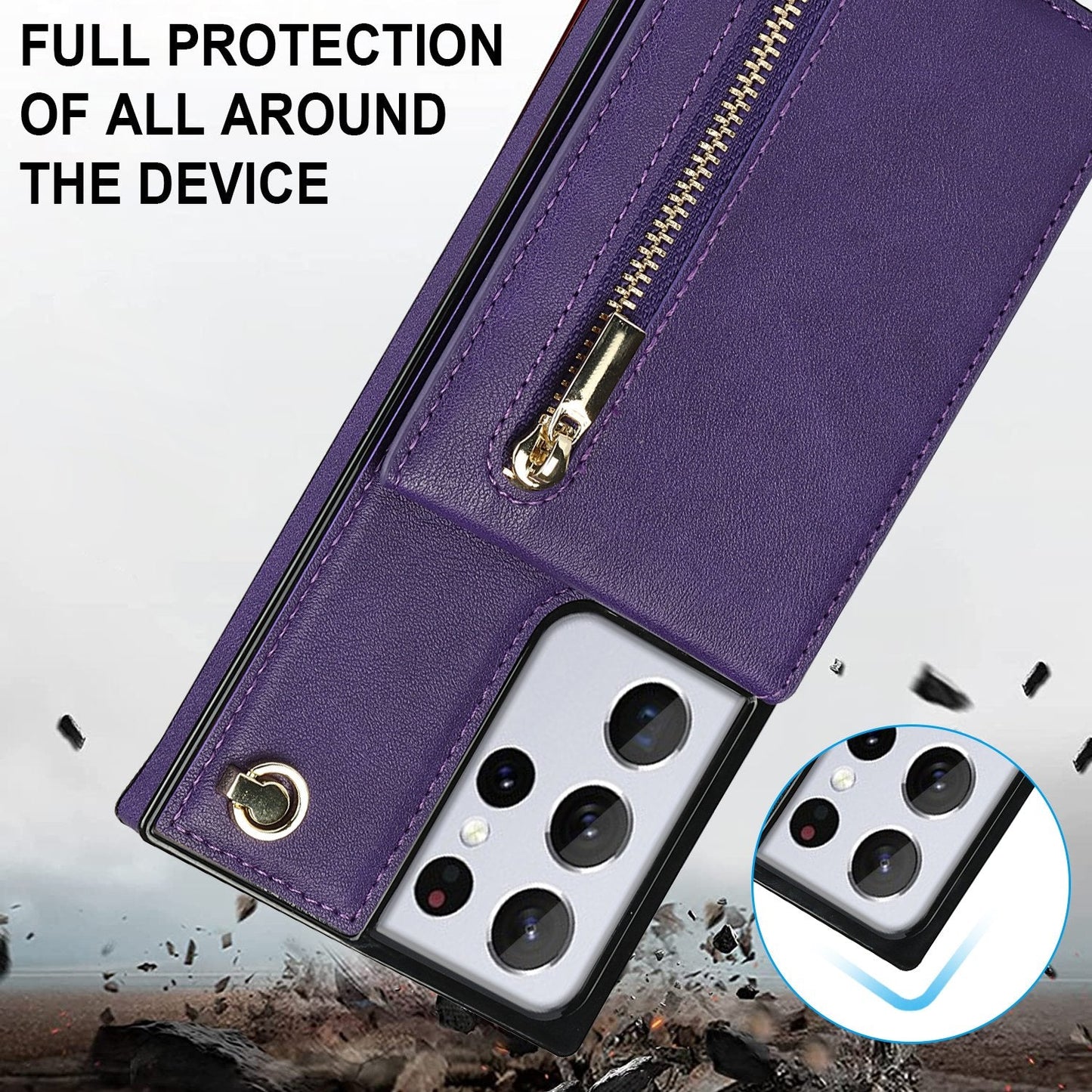 Nouveau portefeuille de téléphone à fermeture éclair pour Samsung