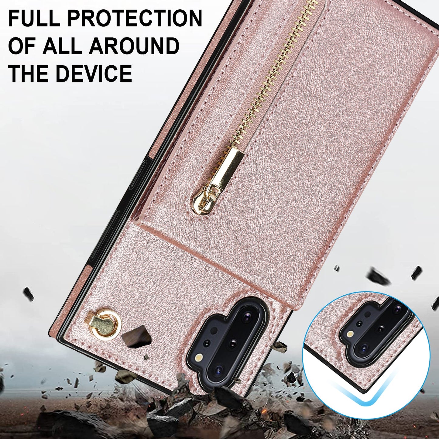 Neue Umhänge-Reißverschluss-Brieftaschen-Handyhülle für Samsung Note10 Plus