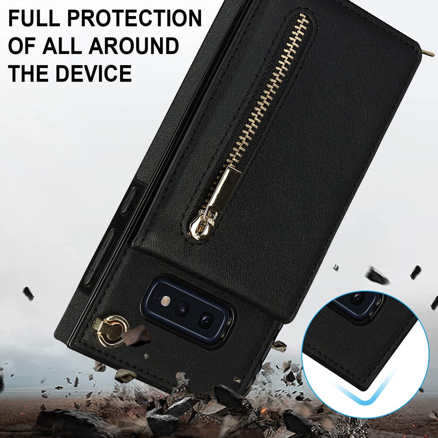 Nouveau portefeuille zippé à bandoulière pour Samsung S10E