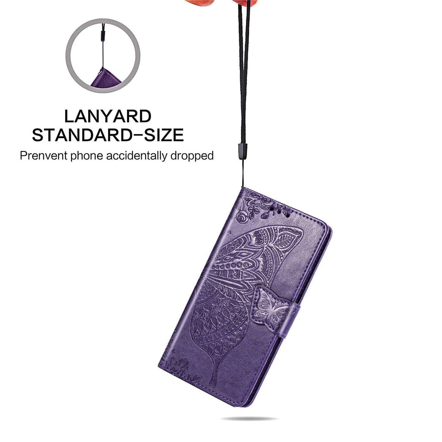 Luxury Embossed Butterfly Leather Wallet Flip Case for MOTO E6