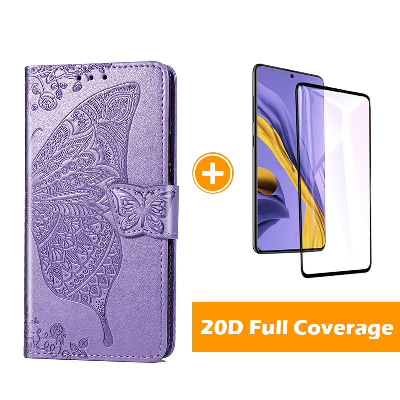 Étui portefeuille en cuir gaufré de luxe papillon pour Samsung A51/A71