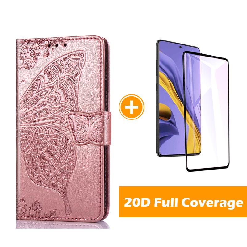 Étui portefeuille en cuir gaufré de luxe papillon pour Samsung A51/A71