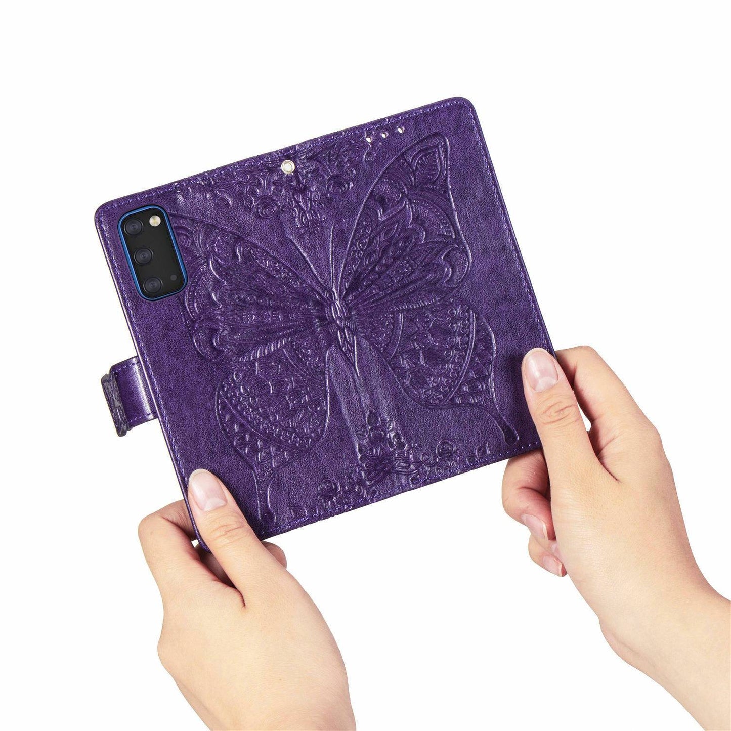 Étui Portefeuille de Luxe en Cuir Papillon Gaufré pour Samsung