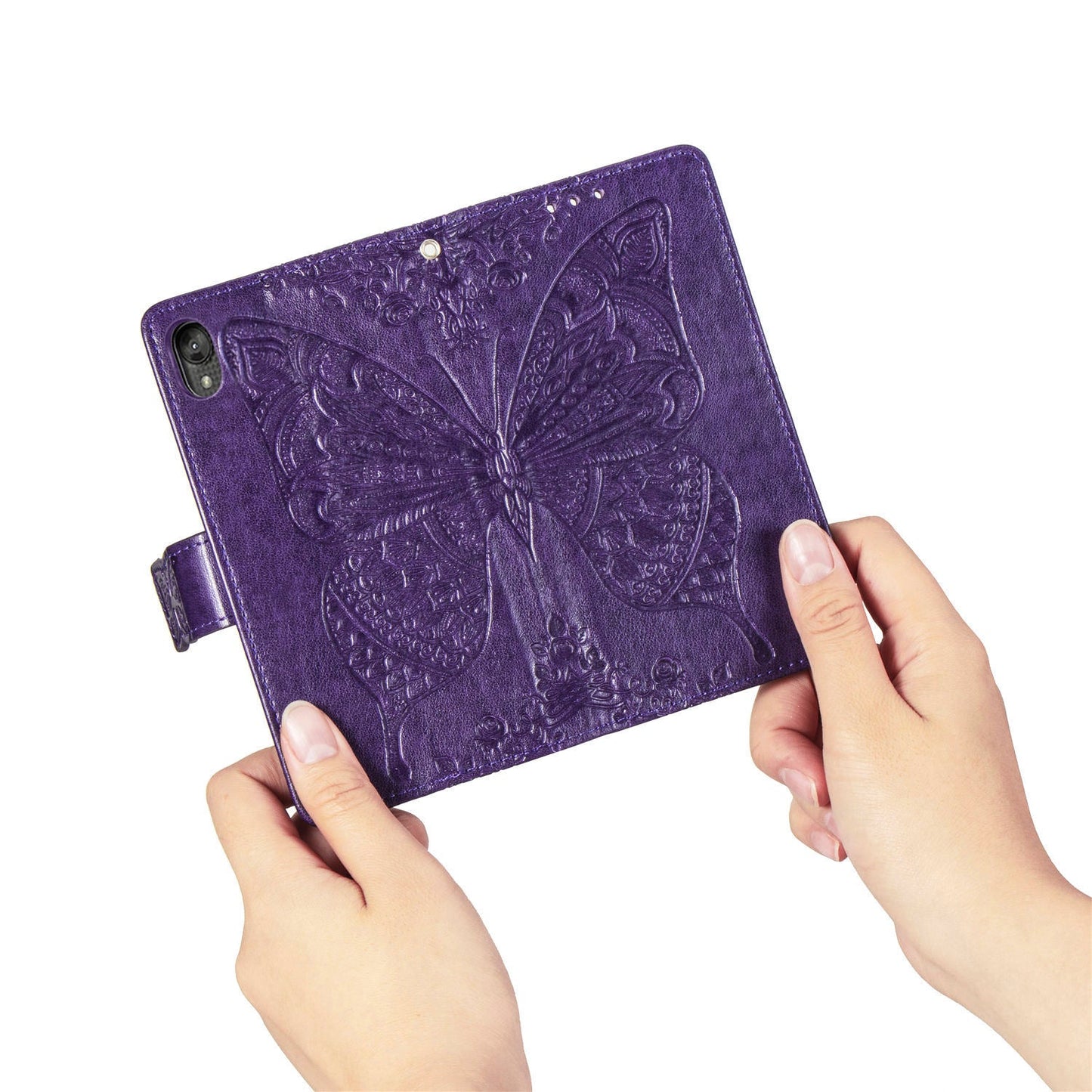 Luxury Embossed Butterfly Leather Wallet Flip Case for MOTO E6