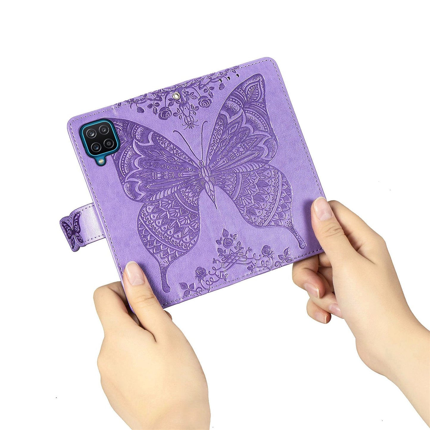 Étui portefeuille en cuir gaufré de luxe avec papillon pour Samsung A21S