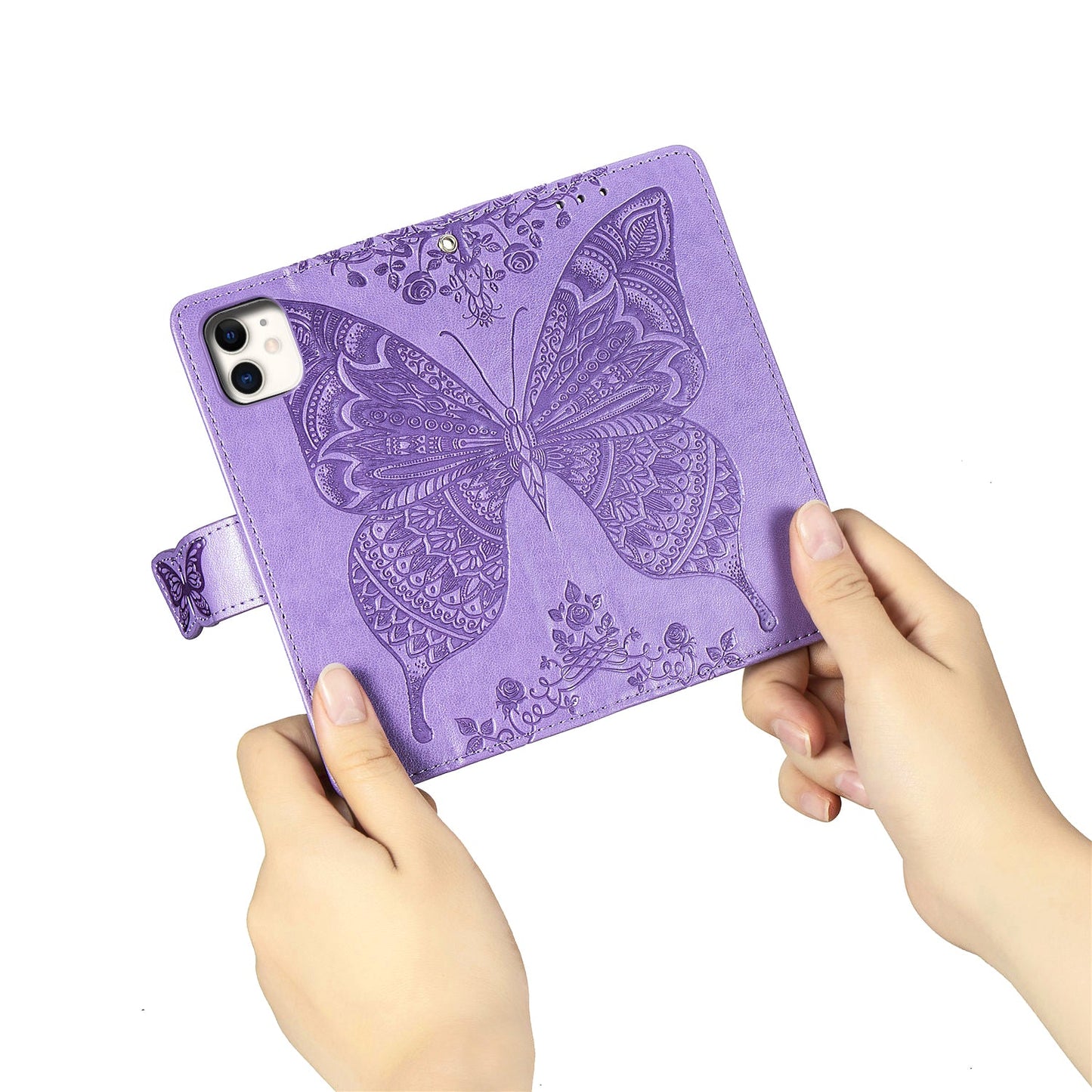 Étui portefeuille en cuir gaufré de luxe papillon pour la série iPhone 12