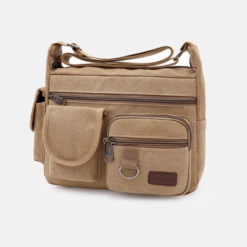 Universal Canvas Multi-Pocket Retro Large Crossbody Bag