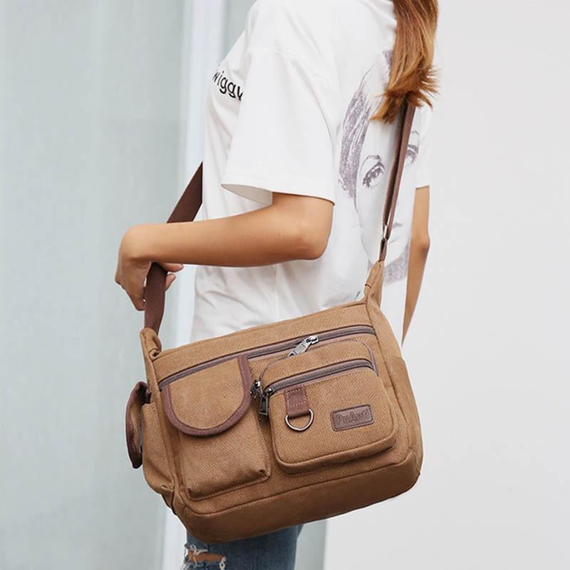 Universal Canvas Multi-Pocket Retro Large Crossbody Bag