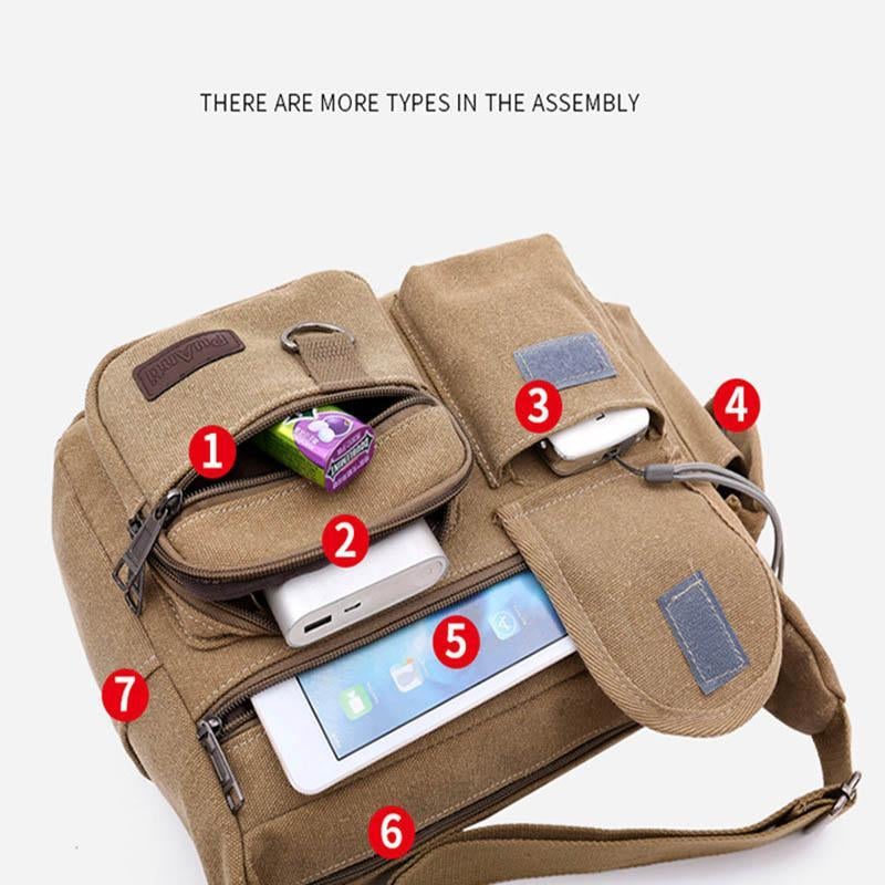 Universal Canvas Multi-Pocket Retro Large Crossbody Bag