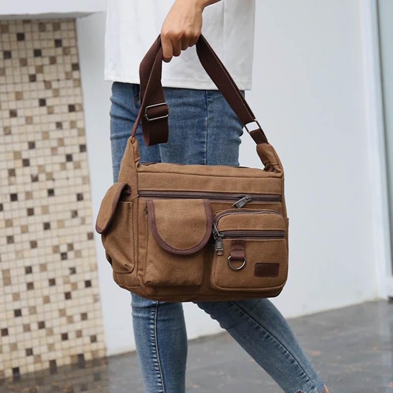 Universal Canvas Multi-Pocket Retro Large Crossbody Bag