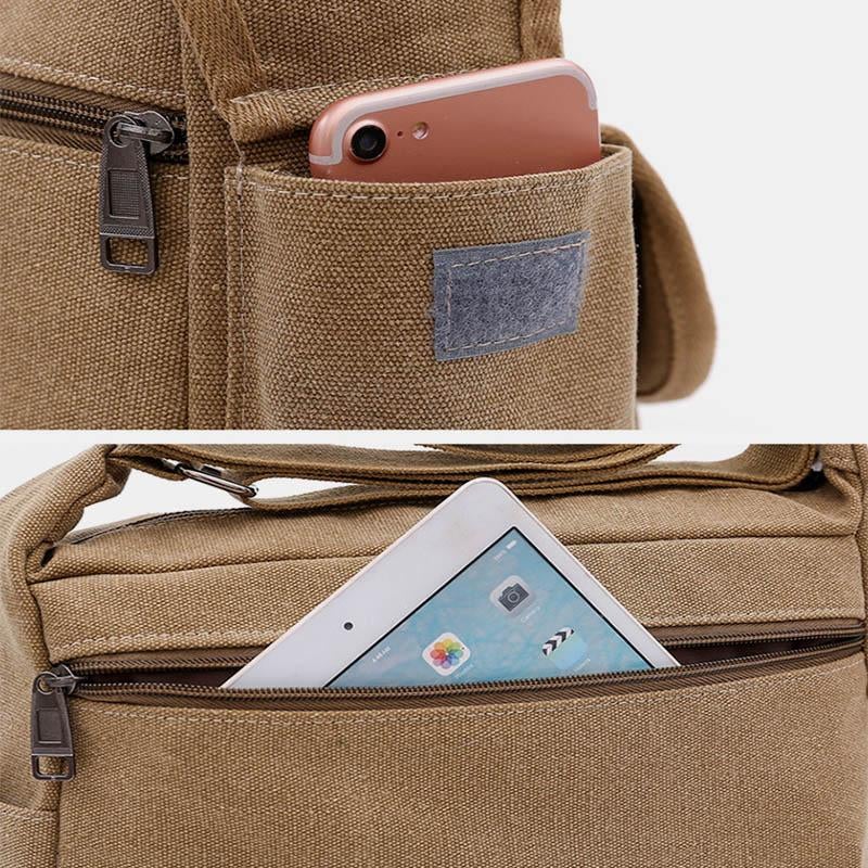 Universal Canvas Multi-Pocket Retro Large Crossbody Bag