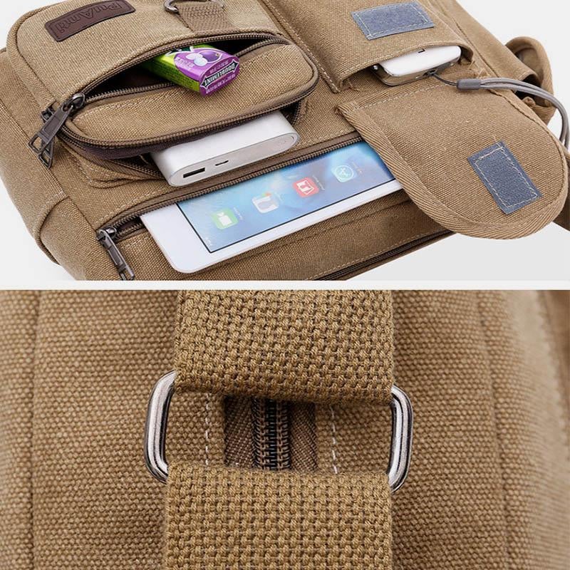 Universal Canvas Multi-Pocket Retro Large Crossbody Bag