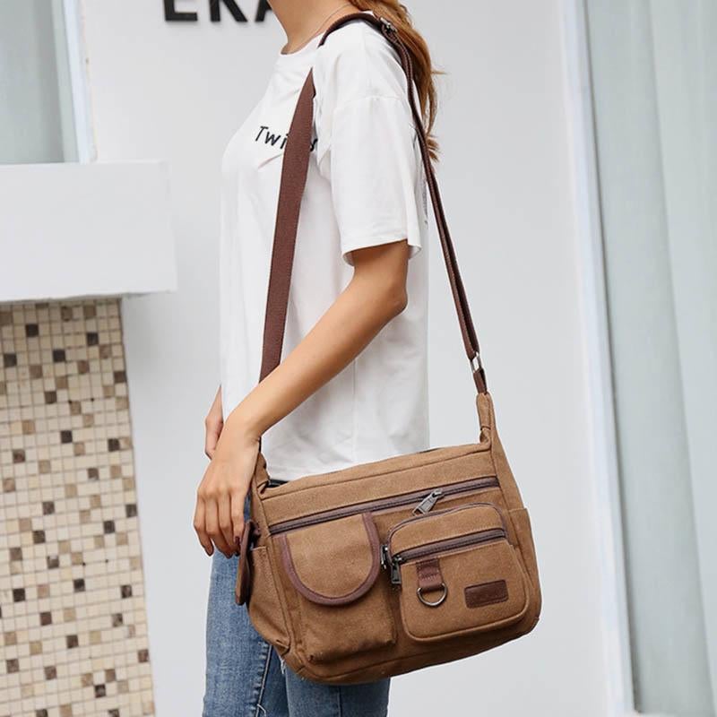 Universal Canvas Multi-Pocket Retro Large Crossbody Bag