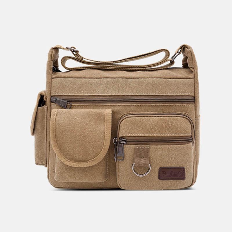 Universal Canvas Multi-Pocket Retro Large Crossbody Bag