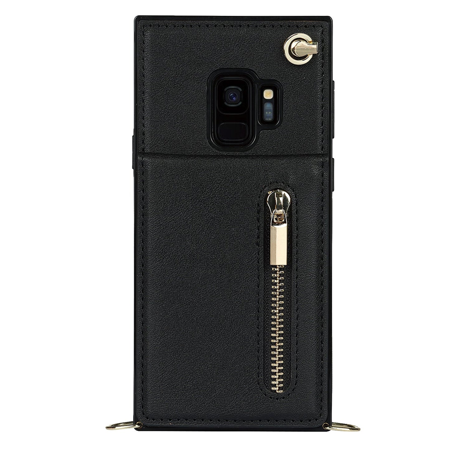 Nouvel étui de téléphone portefeuille à fermeture éclair en bandoulière pour Samsung S9