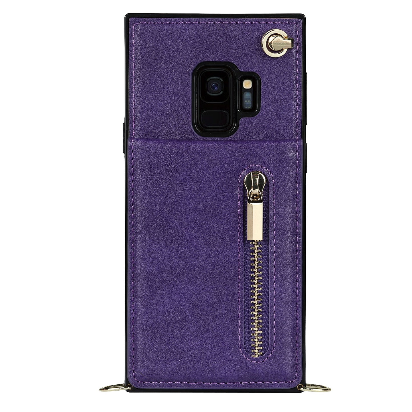 Nouvel étui de téléphone portefeuille à fermeture éclair en bandoulière pour Samsung S9
