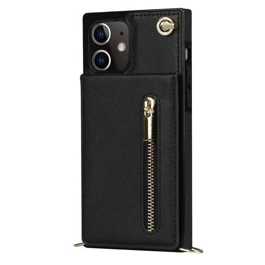 Nouvel étui de téléphone avec portefeuille zippé et bandoulière pour iPhone