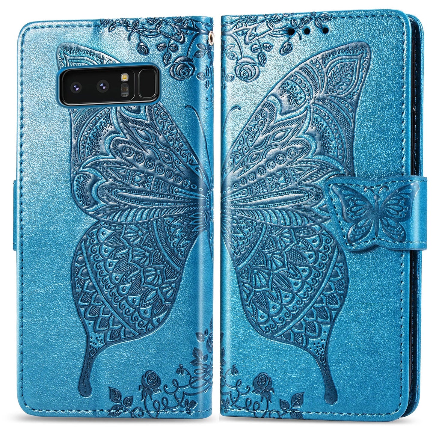 Étui portefeuille en cuir gaufré de luxe avec papillon pour Samsung Note8