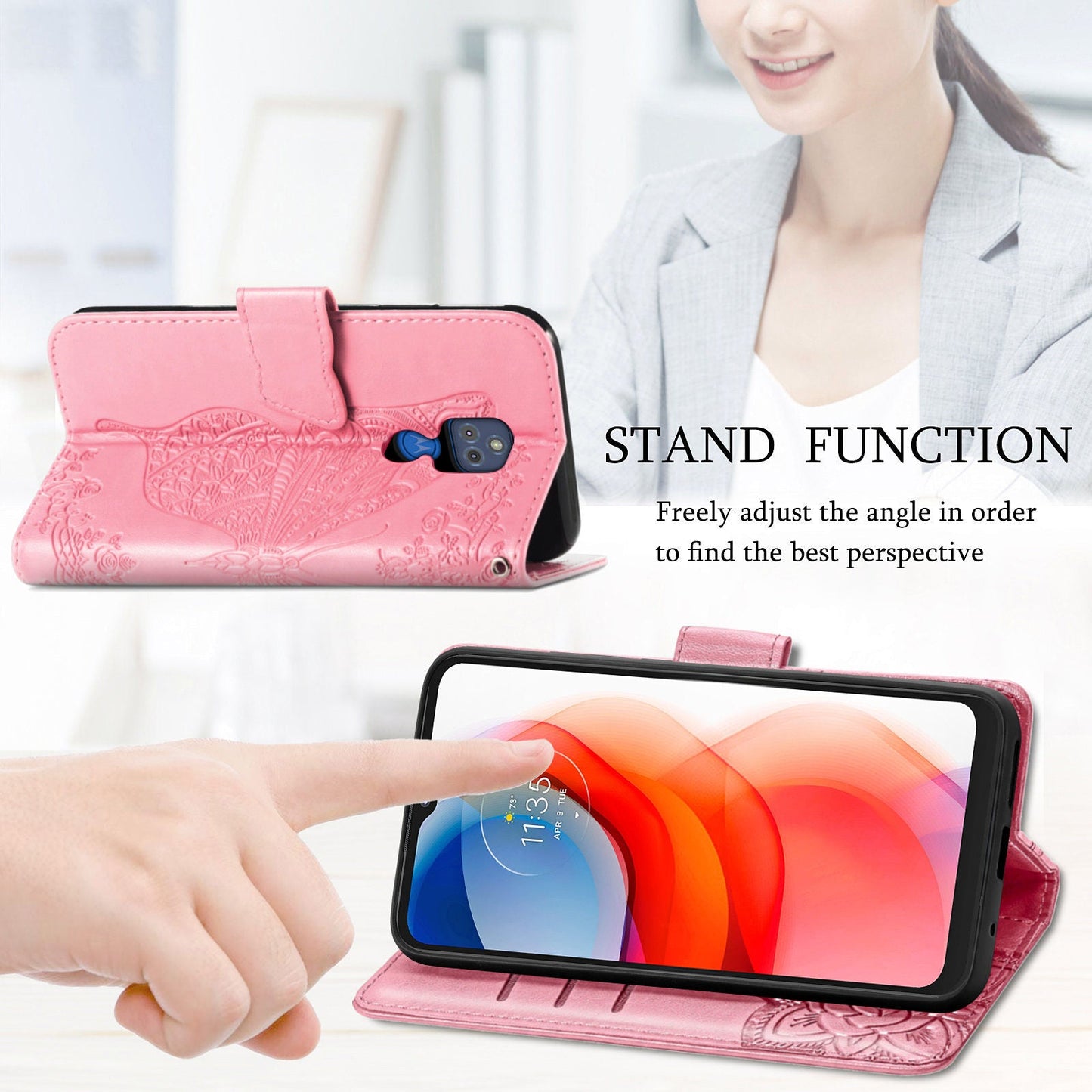 Luxury Embossed Butterfly Leather Wallet Flip Case For MOTO G Play 2021