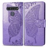 Luxury Embossed Butterfly Leather Wallet Flip Case for LG K61