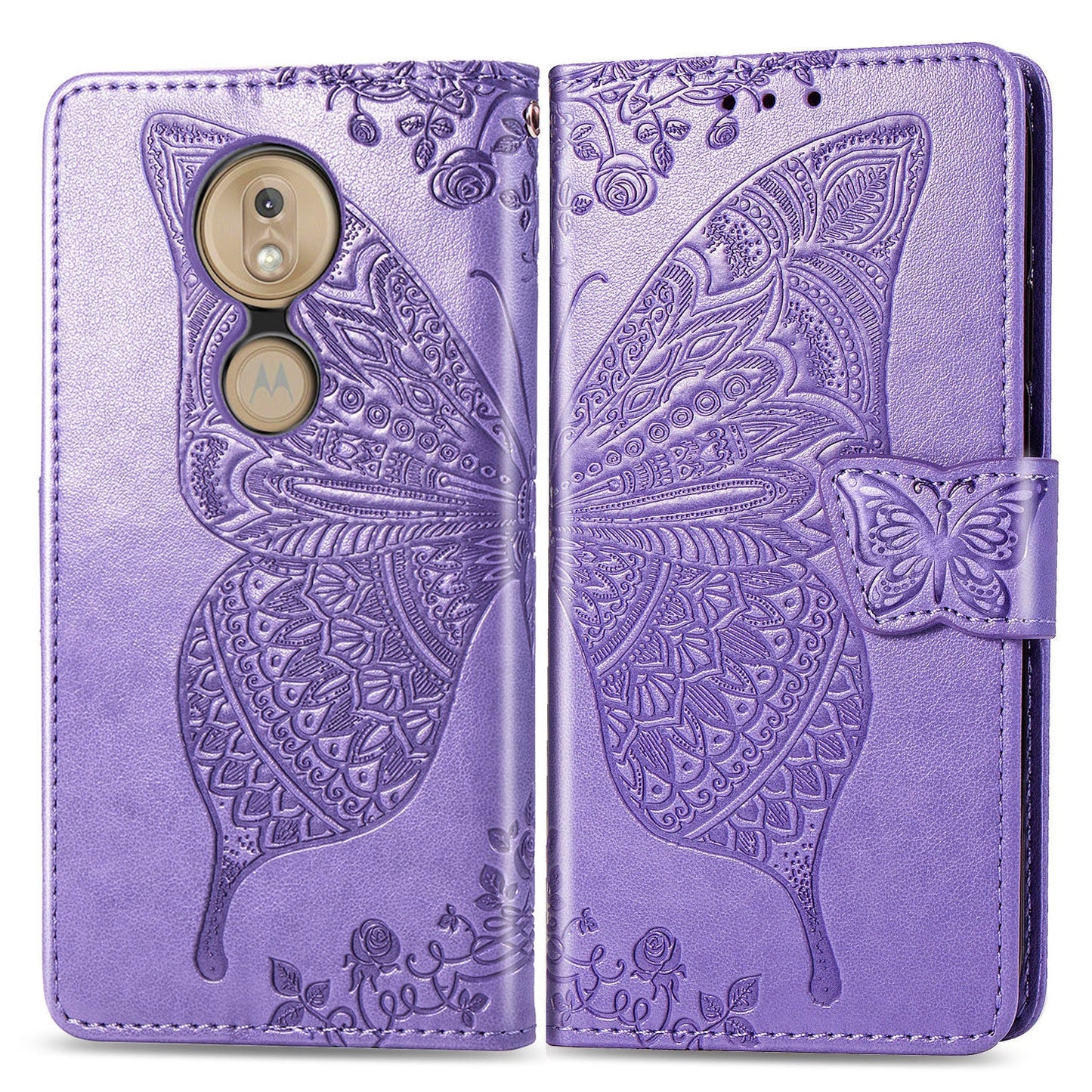 Luxury Embossed Butterfly Leather Wallet Flip Case for MOTO G7/ G7 Power/ G7 Play