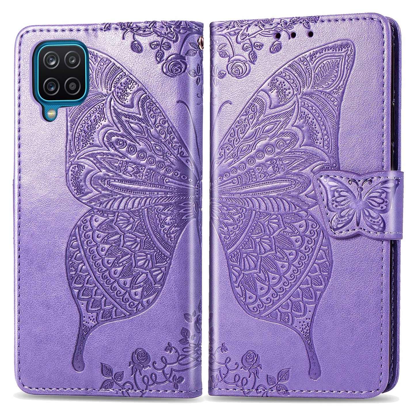 Étui portefeuille en cuir gaufré de luxe avec papillon pour Samsung A21S