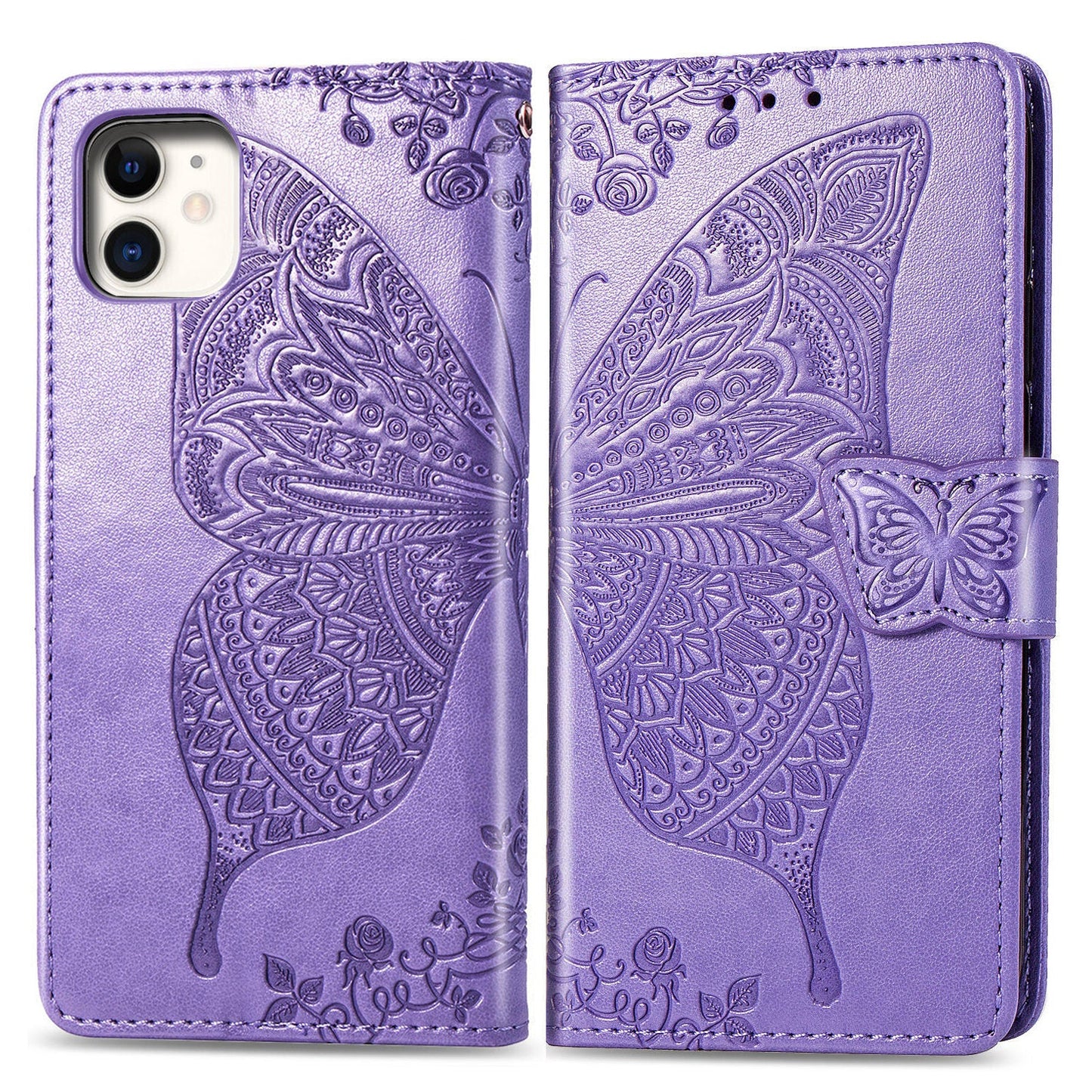 Étui portefeuille en cuir gaufré de luxe papillon pour la série iPhone 12
