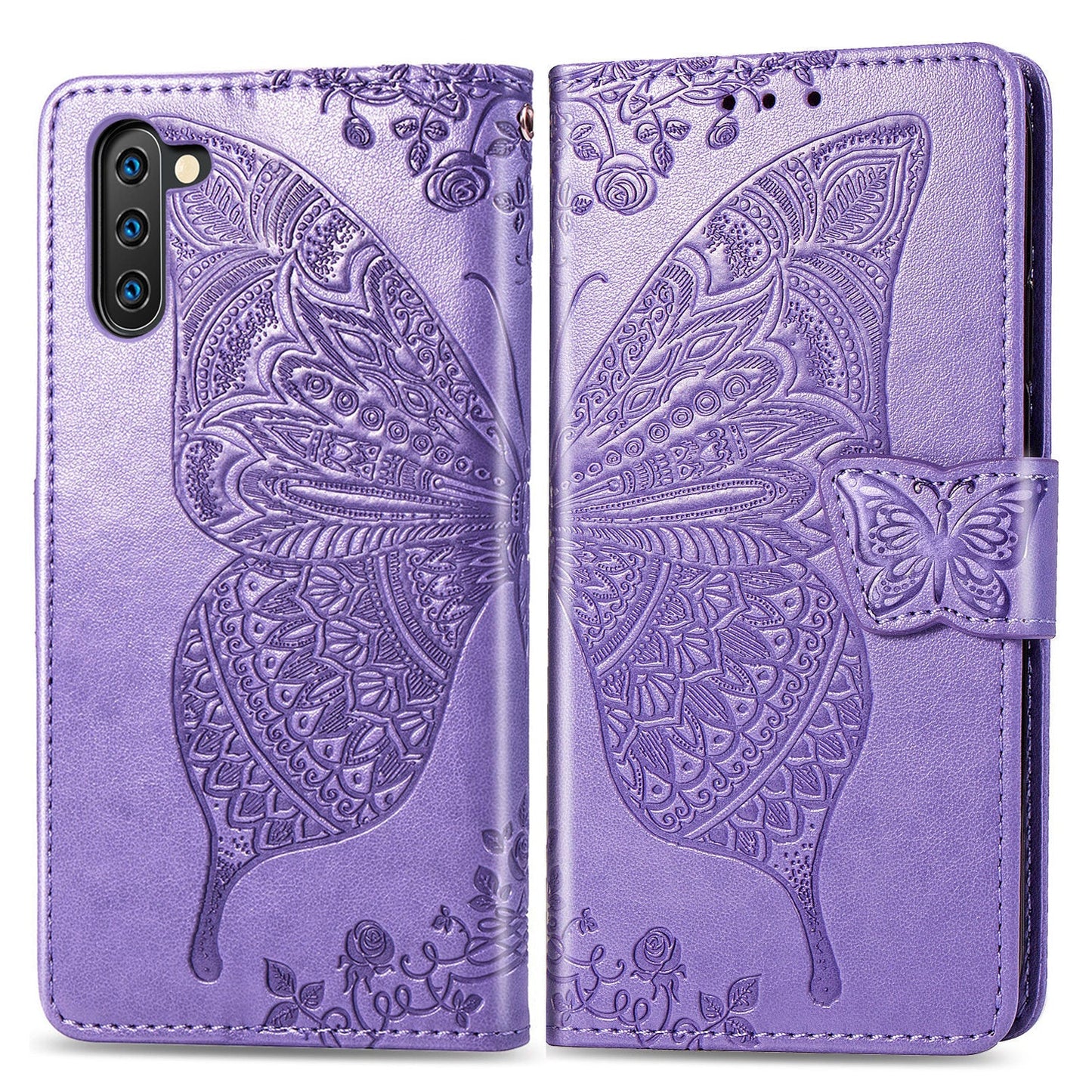 Étui portefeuille en cuir gaufré de luxe avec papillon pour Samsung Note10